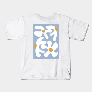 Abstract Flowers White Blue 2 Kids T-Shirt